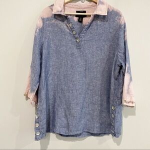 TAHARI 100% Linen Popover Tunic Relaxed Fit Lagenlook Size 1X